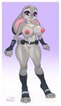  2020 anthro artpig belt big_breasts breasts disney female fur genitals grey_body grey_fur judy_hopps lagomorph leporid looking_at_viewer mammal nipples nude open_mouth purple_eyes pussy rabbit simple_background smile standing teeth thick_thighs wide_hips zootopia 
