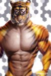  abs biceps borotamago felid looking_at_viewer male mammal muscular muscular_male pantherine pecs solo stripes tiger 