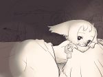  anthro ashcozy avian bed bird female furniture hi_res inside lying monochrome on_bed on_front sierra_(ashcozy) solo wings wrapped_condom 