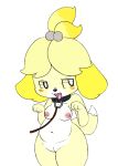  animal_crossing belly breasts canid canine canis clothing collar domestic_dog female genitals isabelle_(animal_crossing) leash looking_aside mammal nintendo nipples nude pussy shih_tzu simple_background solo tongue tongue_out toy_dog video_games vono white_background wide_hips 