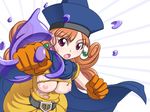  alena_(dq4) breasts cape caryo dragon_quest dragon_quest_iv gloves hat medium_breasts nanashino nipples red_eyes red_hair skirt slime slime_(dragon_quest) solo sweatdrop torn_clothes yellow_skirt 