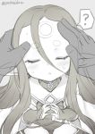  1girl ? absurdly_long_hair blush fingers_together forehead granblue_fantasy harvin jingai_modoki long_hair monochrome petting pointy_ears pov rei_(granblue_fantasy) sidelocks sketch spoken_question_mark sweatdrop very_long_hair 