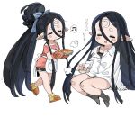  absurdly_long_hair apron black_hair blush closed_eyes food granblue_fantasy harvin high_ponytail highres long_hair open_mouth pie pointy_ears rei_(granblue_fantasy) sidelocks spawnfoxy tied_hair very_long_hair 