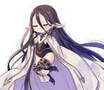  absurdly_long_hair adjusting_hair black_hair blush closed_eyes floating granblue_fantasy harvin kaminokefusa long_hair pointy_ears rei_(granblue_fantasy) sidelocks very_long_hair 