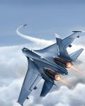  aerial_battle afterburner aircraft airplane battle cloud condensation_trail dogfight explosion fighter_jet flying graphite_(medium) jet kcme military military_vehicle missile original sky su-27 traditional_media weapon 