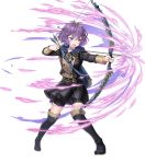  1girl arrow aura bernadetta_von_varley boots bow_(weapon) crying epaulettes fire_emblem fire_emblem:_three_houses fire_emblem_heroes full_body highres official_art open_mouth purple_eyes purple_hair short_hair solo thighhighs transparent_background weapon 