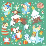  :d alolan_form alolan_vulpix amaura bell bird black_eyes blue_eyes candy candy_cane christmas christmas_lights closed_eyes creature delibird dinosaur eye_contact facing_viewer fangs food full_body furret gen_2_pokemon gen_4_pokemon gen_5_pokemon gen_6_pokemon gen_7_pokemon gift green_background happy hat holding holding_candy_cane looking_at_another munchlax no_humans open_mouth piplup poke_ball poke_ball_(generic) pokemon pokemon_(creature) reindeer santa_hat sawsbuck sawsbuck_(winter) simple_background sleeping smile snom snover snowflakes socks standing standing_on_one_leg swinub versiris zzz 