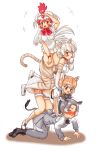  +++ 4girls :d all_fours animal_ears animal_print arm_up ascot bangs bare_arms bare_legs bare_shoulders bird_tail bird_wings blush bodystocking boots bow bowtie brown_eyes cat_(kemono_friends) cat_ears cat_tail chicken_(kemono_friends) closed_eyes collar dog_(kemono_friends) dog_ears dog_tail donkey_(kemono_friends) donkey_ears donkey_tail elbow_gloves extra_ears eyebrows_visible_through_hair eyes_visible_through_hair full_body furrowed_eyebrows gloves grey_hair hakumaiya harness head_wings high-waist_skirt high_ponytail highres kemono_friends kneeling light_brown_hair long_hair long_sleeves looking_afar looking_at_another microskirt multicolored_hair multiple_girls nose_blush open_mouth paw_pose print_gloves print_legwear print_skirt red_hair shirt shoes short_sleeves shorts sidelocks sitting sitting_on_person skirt sleeveless sleeveless_shirt smile socks struggling sweater_vest tail thighhighs tongue tongue_out town_musicians_of_bremen trembling vest white_hair wings worried yellow_eyes zettai_ryouiki 