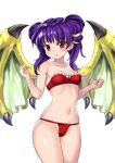 1girl breasts dragon_wings fire_emblem fire_emblem:_the_sacred_stones kaorihero multi-tied_hair myrrh_(fire_emblem) navel open_mouth purple_hair red_eyes simple_background small_breasts solo twintails white_background wings 