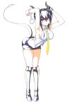  absurdres arknights armpits black_hair ch&#039;en_(arknights) cuffs egk513 handcuffs highres horns necktie red_eyes shorts thighs white_background 