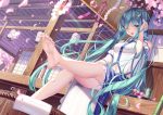  barefoot building cherry_blossoms cosplay flowers hatsune_miku japanese_clothes pupupu touhou vocaloid 