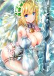  cleavage fate/extra fate/extra_ccc fate/grand_order fate/stay_night leotard no_bra ogata_tei saber_bride saber_extra see_through sword wet wet_clothes 