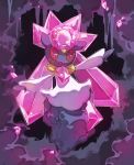  cave commentary creature diancie english_commentary full_body gen_8_pokemon looking_at_viewer no_humans open_arms pinkgermy pokemon pokemon_(creature) signature solo 