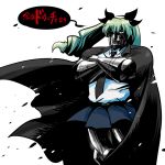  1girl anchovy_(girls_und_panzer) armor black_bow black_cape black_neckwear blue_skirt bow cape collared_shirt crossed_arms doctor_doom drill_hair fusion girls_und_panzer green_hair hair_bow long_hair looking_at_viewer marvel mask necktie pleated_skirt rariatto_(ganguri) red_eyes sanpaku shirt simple_background skirt solo standing translation_request white_background white_shirt wing_collar 