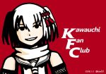  1girl black_hair hair_ornament kantai_collection kfc kou1 looking_at_viewer md5_mismatch parody scarf sendai_(kantai_collection) short_hair simple_background sleeveless smile twintails 