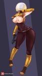  1girl belt boots breasts commando_(risk_of_rain) gloves gun helmet hessra highres risk_of_rain solo space_helmet standing tagme weapon 