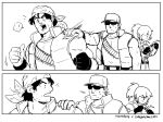  1girl 2boys bandana bullet clark_still hand_on_another&#039;s_shoulder leona_heidern multiple_boys nyattoberry ponytail puzzle ralf_jones shaking_head sunglasses the_king_of_fighters 