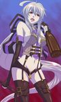  alcohol areolae bad_id bad_pixiv_id drunk garter_belt long_hair open_fly red_eyes sake saliva solo strap thighhighs tro unzipped vocaloid voyakiloid whip yowane_haku 