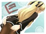  ass blonde_hair blush covering covering_ass eretto long_hair long_sleeves panties panties_under_pantyhose pantyhose pantyshot pantyshot_(standing) quiz_magic_academy shalon solo standing underwear 