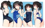  ass black_hair blush flat_chest kurokawa_makoto love_live!_school_idol_project red_eyes school_swimsuit swimsuit twintails yazawa_nico 