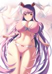  1girl :o absurdres animal_ears bare_legs bow bow_panties bra breasts bunny_ears commentary_request highres large_breasts liya long_hair looking_at_viewer navel panties pink_bra pink_panties purple_hair red_bow red_eyes reisen_udongein_inaba solo thigh_gap touhou underwear underwear_only very_long_hair zoom_layer 