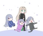  4girls :d ak-12_(girls_frontline) ak-15_(girls_frontline) an-94_(girls_frontline) aqua_eyes blonde_hair blush_stickers braid broom chibi closed_eyes girls_frontline hair_over_one_eye holding holding_broom jacket long_hair mmm_(ji1945) multiple_girls open_mouth ponytail purple_eyes rpk-16_(girls_frontline) short_hair smile sweatdrop 