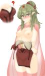  1girl ? archived_source areolae blush breasts cape cleavage closed_mouth collarbone curvy dress embarrassed eyebrows_visible_through_hair facing_to_the_side fire_emblem fire_emblem_awakening fire_emblem_heroes gloves green_eyes green_hair groin hair_between_eyes hair_ornament highres long_hair looking_at_viewer medium_breasts nipples no_panties pointy_ears ponytail small_breasts solo sweatdrop thighhighs tiara tiki_(fire_emblem) topless transparent_background tridisart undressing wide_hips 