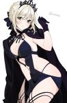  1girl artoria_pendragon_(all) black_gloves blonde_hair blush breasts cape cleavage fate/grand_order fate_(series) gloves highres solo tagme tiara white_background xretakex yellow_eyes 