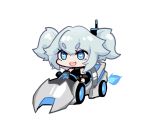  1girl blue_eyes chibi eyebrows_visible_through_hair girls_frontline go_kart hair_ornament heart heart-shaped_pupils highres open_mouth pa-15_(girls_frontline) shanyao_jiang_tororo silver_hair smile solo symbol-shaped_pupils thick_eyebrows twintails 