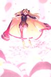  1girl asymmetrical_legwear asymmetrical_sleeves bangs between_breasts black_legwear black_leotard blonde_hair blush bow breasts cape cis05 detached_collar ereshkigal_(fate/grand_order) fate/grand_order fate_(series) field flower flower_field fur-trimmed_cape fur_trim gold_trim hair_bow hood hooded_cape jewelry legs leotard long_hair long_sleeves looking_at_viewer medium_breasts multicolored multicolored_cape multicolored_clothes necklace open_arms open_mouth parted_bangs petals red_bow red_cape red_eyes single_sleeve single_thighhigh skull smile solo spine thighhighs tiara two_side_up yellow_cape 
