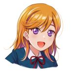  1girl bangs commentary_request eyebrows_visible_through_hair hello!!!_love_live! long_hair looking_at_viewer love_live! orange_hair portrait protagonist_(hello!!!_love_live!) purple_eyes red_neckwear shamakho shiny shiny_hair shiny_skin smile solo 