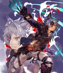  1boy alternate_costume animal_ears blue_eyes claws erune granblue_fantasy highres jacket male_focus mask mole mole_under_eye pants short_hair silver_hair six_(granblue_fantasy) solo toujou_bun 