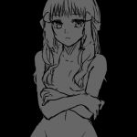  1girl black_background breasts closed_mouth greyscale hair_over_breasts long_hair looking_at_viewer lowres mokorei monochrome nude platinum_berlitz pokemon pokemon_special simple_background small_breasts solo upper_body 
