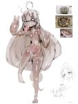  1girl :p character_sheet desert_rain_frog desert_rain_frog_(diddms1999) diddms1999 frog frog_girl full_body highres long_hair looking_at_viewer monster_girl navel nude original simple_background slit_pupils solo tongue tongue_out white_background 