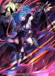  1girl armpits bat blue_hair boots breasts cape cleavage cloud fingerless_gloves fire_emblem fire_emblem_cipher fire_emblem_fates gloves hair_over_one_eye kousei_horiguchi moon multicolored_hair night night_sky ninja official_art open_mouth peri_(fire_emblem) pink_eyes pink_hair shuriken sky solo sparkling_eyes teeth thighhighs twintails two-tone_hair 