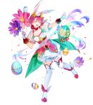  1girl animal_ears bangs boots bunny_ears closed_mouth dsmile est_(fire_emblem) fake_animal_ears fire_emblem fire_emblem:_mystery_of_the_emblem fire_emblem_heroes floating floating_object flower full_body gloves hair_ornament highres holding official_art open_mouth petals pink_hair polka_dot puffy_short_sleeves puffy_sleeves see-through shiny shiny_hair short_hair short_sleeves smile solo thigh_boots thighhighs transparent_background white_gloves 
