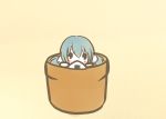  1girl beige_background blush chibi flower_knight_girl flower_pot food in_container kodemari_(flower_knight_girl) koti light_blue_hair onigiri solid_oval_eyes solo twintails 