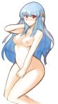  1girl archived_source areolae bangs bikini blue_hair blush breasts collarbone curvy eyebrows_visible_through_hair facing_to_the_side fire_emblem fire_emblem:_the_blazing_blade fire_emblem_heroes groin hair_ornament hand_in_hair hand_on_thigh highres long_hair looking_at_viewer navel ninian_(fire_emblem) nipples open_mouth parted_lips red_eyes sitting small_breasts solo swimsuit thighs transparent_background tridisart very_long_hair wide_hips 