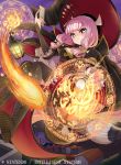  +_+ 1girl alternate_costume basket blush boots breasts cape cleavage fire fire_emblem fire_emblem_cipher fire_emblem_fates hat kei_s01 lantern long_hair magic_circle mitama_(fire_emblem) official_art paintbrush pink_hair solo thighhighs twintails witch_hat 