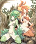  absurdres breasts closed_mouth forest highres horns kous_(onetwojustice) long_hair looking_at_viewer monster_girl multiple_girls nature navel open_mouth saga saga_frontier saga_frontier_2 