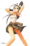  bandages brown_eyes brown_hair bubble_blowing casual chewing_gum headphones highres ibuki_(street_fighter) jacket omar_dogan ponytail shorts signature solo street_fighter 