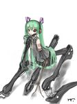  android aqua_eyes bad_id bad_pixiv_id bone calne_ca green_hair hatsune_miku heterochromia long_hair masuchi mechanical skirt solo twintails vocaloid 