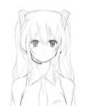  absurdres bad_id bad_pixiv_id breasts greyscale hatsune_miku headset highres lineart long_hair medium_breasts monochrome necktie sakura_sora smile solo vocaloid 