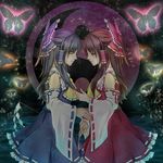  alternate_color bad_id bad_pixiv_id bow brown_eyes brown_hair bug butterfly detached_sleeves dual_persona hair_bow hakurei_reimu highres insect lenahc multiple_girls player_2 short_hair touhou white_sleeves 