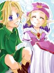  1girl artist_request blonde_hair blue_eyes child fairy hat link navi pointy_ears princess_zelda smile the_legend_of_zelda the_legend_of_zelda:_ocarina_of_time young_link young_zelda 