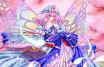 archienemy bad_id bad_pixiv_id bug butterfly butterfly_on_hand butterfly_wings cherry_blossoms fan folding_fan hat hitodama insect multicolored multicolored_wings pink_eyes pink_hair saigyouji_yuyuko smile solo touhou wings 