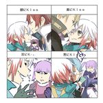  3girls asbel_lhant bad_id bad_pixiv_id blue_hair brown_hair cheria_barnes glasses hubert_ozwell malik_caesars multicolored_hair multiple_boys multiple_girls pascal pink_hair purple_hair pushing red_hair sophie_(tales) tales_of_(series) tales_of_graces twintails two-tone_hair white_hair zenmai 