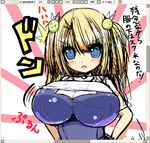  blonde_hair blue_eyes breasts cute hair_ornament hairclip huge_breasts oppai_loli shuz_(dodidu) shuz_(pixiv) swimsuit translation_request 