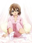  bad_feet brown_eyes brown_hair feet hirasawa_yui k-on! kaiga pajamas short_hair socks solo 