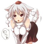  animal_ears bent_over breasts covered_nipples detached_sleeves hanging_breasts hat inubashiri_momiji large_breasts lockheart no_bra open_mouth red_eyes short_hair silver_hair solo tail tail_wagging tokin_hat touhou wolf_ears wolf_tail woof 